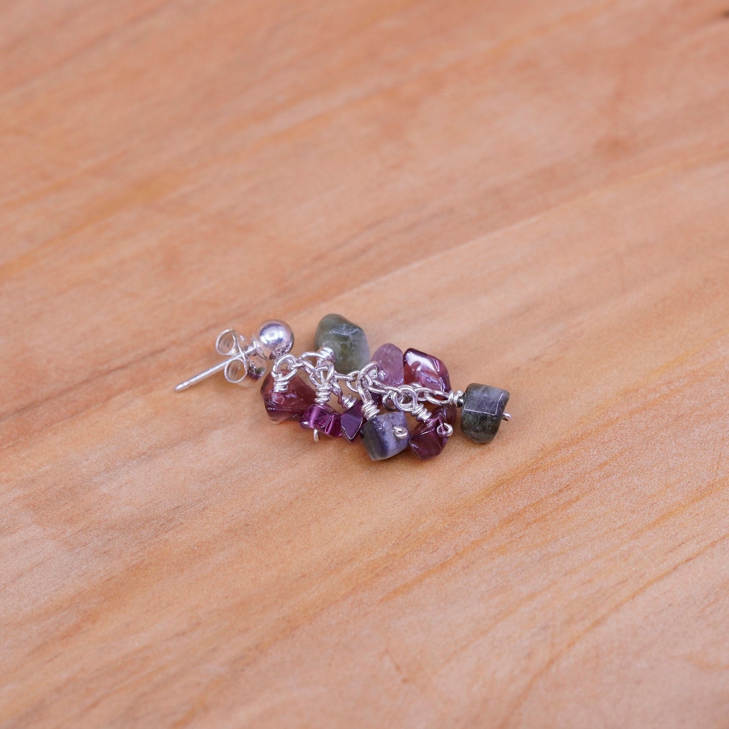 Vintage Sterling 925 silver Handmade earrings with cluster amethyst jade