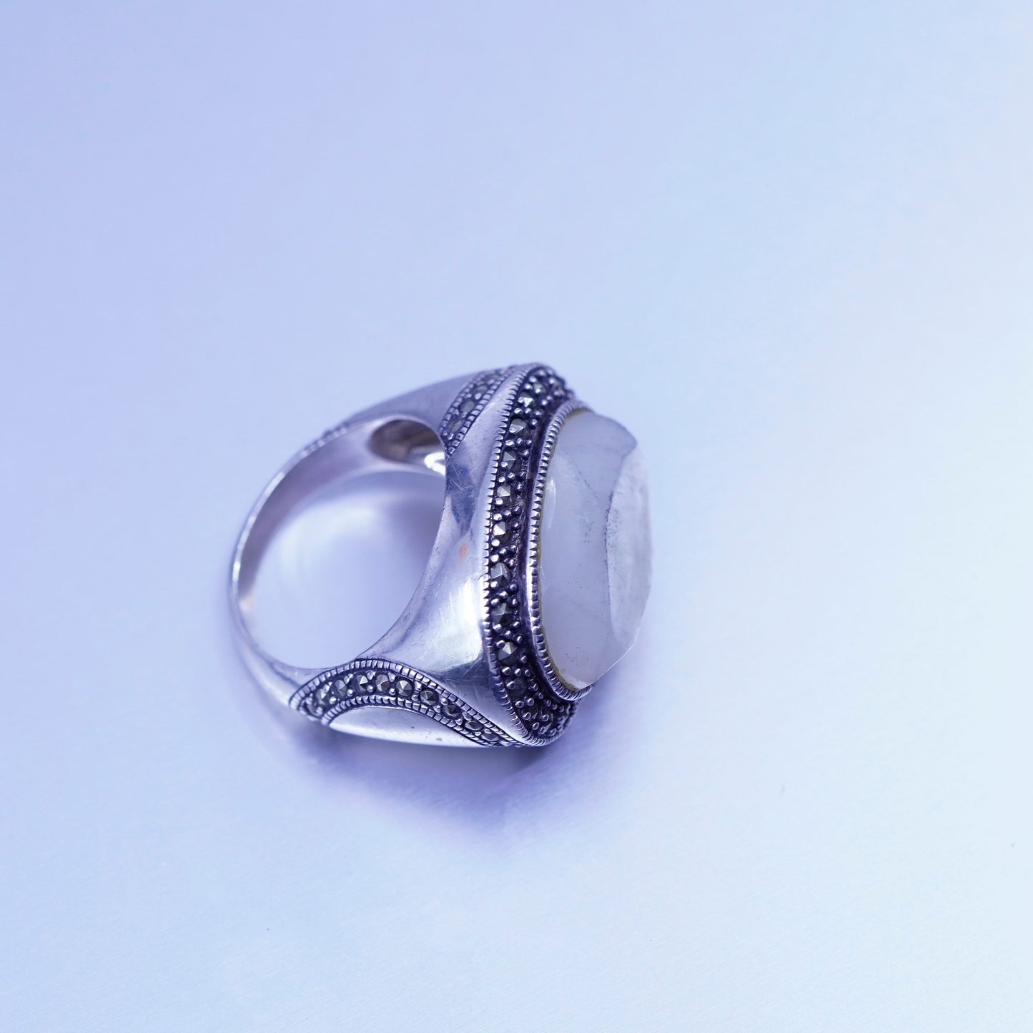 Size 7, Judith Jack Sterling 925 silver handmade ring, band marcasite moonstone