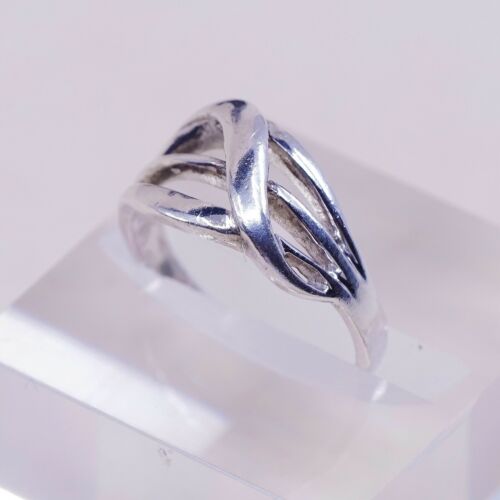 Sz 7.25, Vtg Sterling Silver Handmade Ring 925 Band Entwined Wavy, Stamped 925