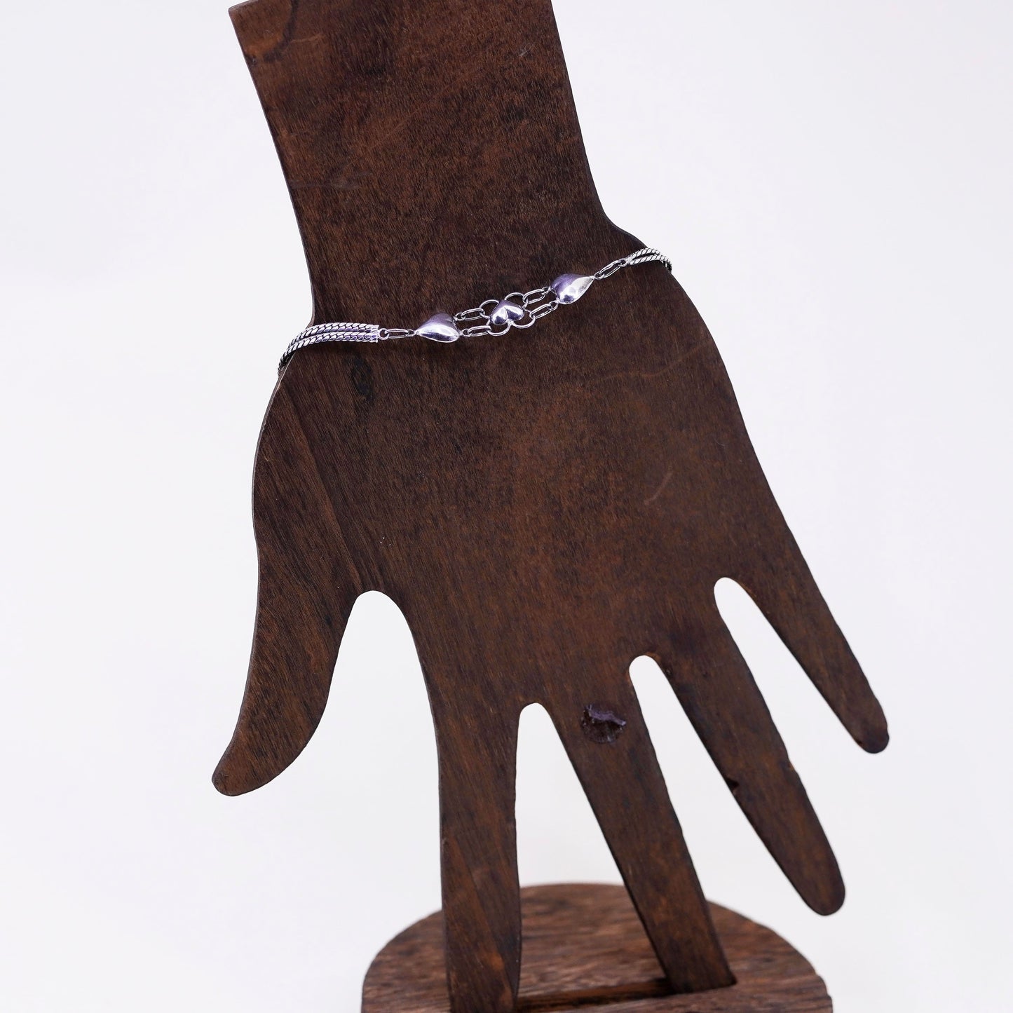 7.5”, Sterling Silver Handmade Bracelet, 925 curb chain with heart bell chime