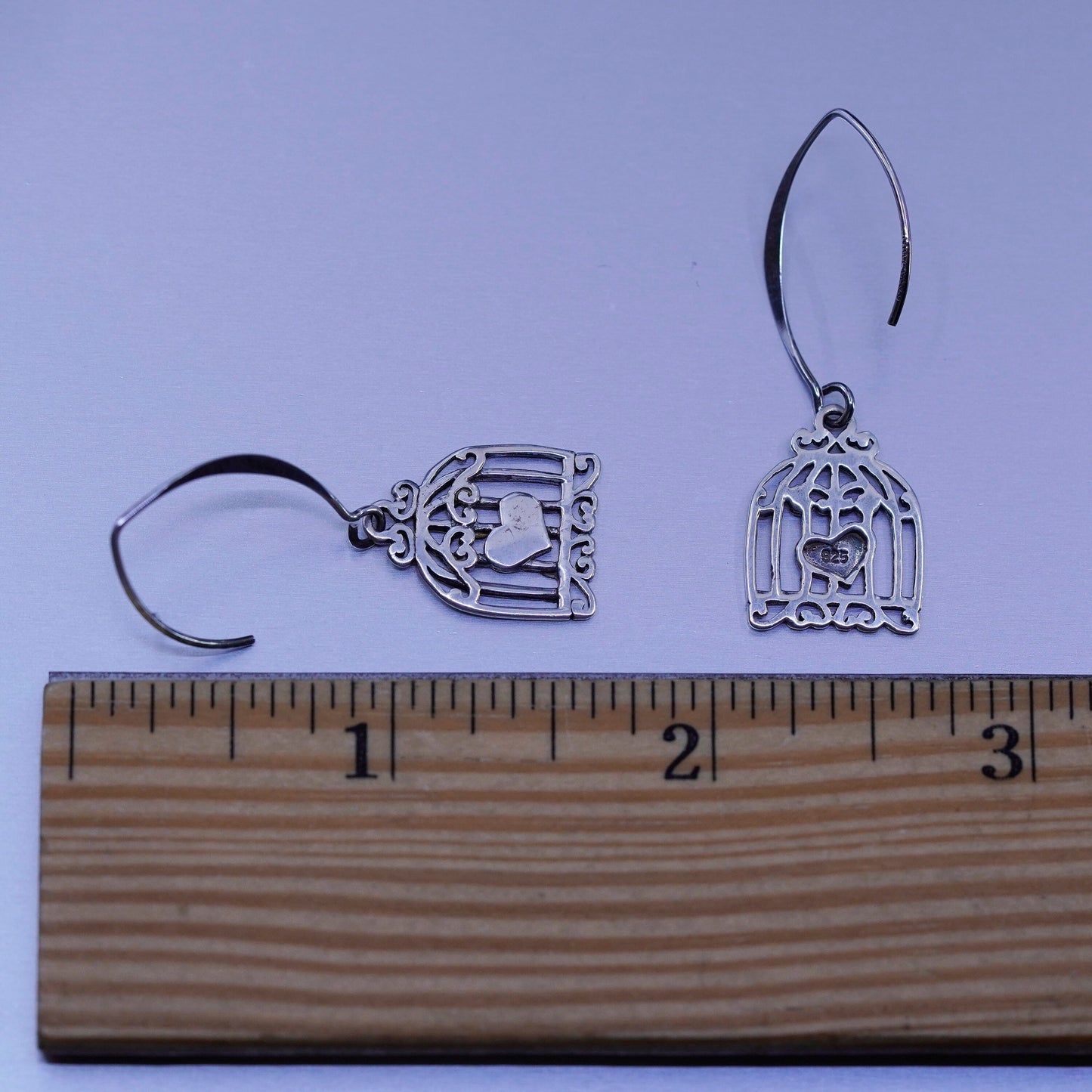 Vintage Sterling 925 silver handmade cage heart earrings
