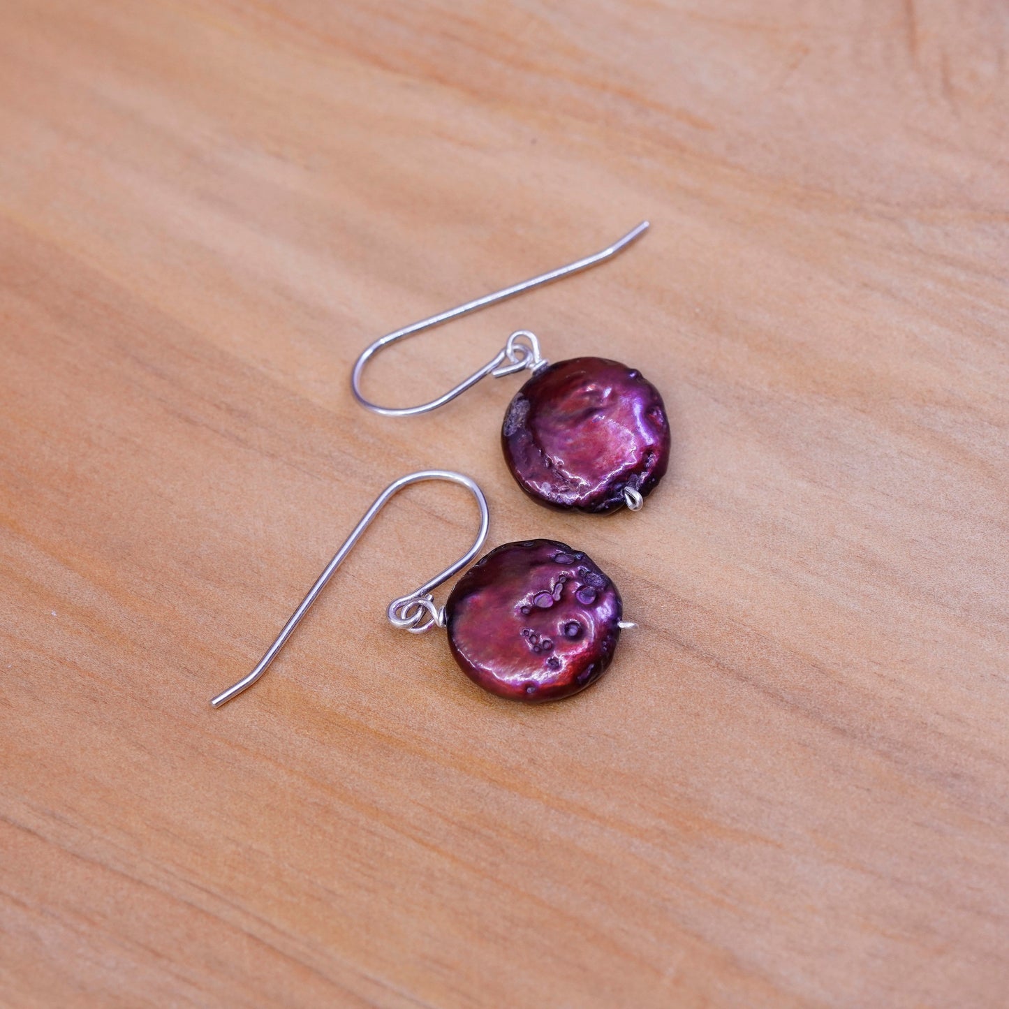 Vintage Sterling 925 silver handmade earrings with red coin pearl