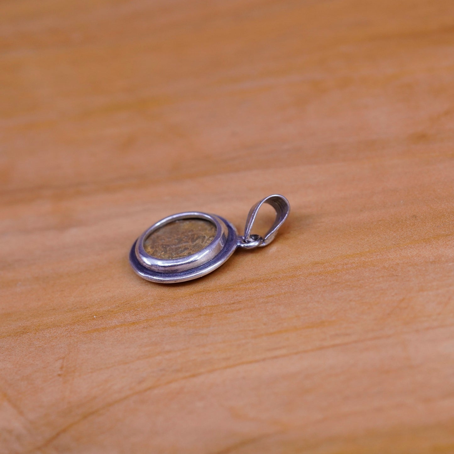Vintage restoration copper with sterling 925 silver circle pendant charm