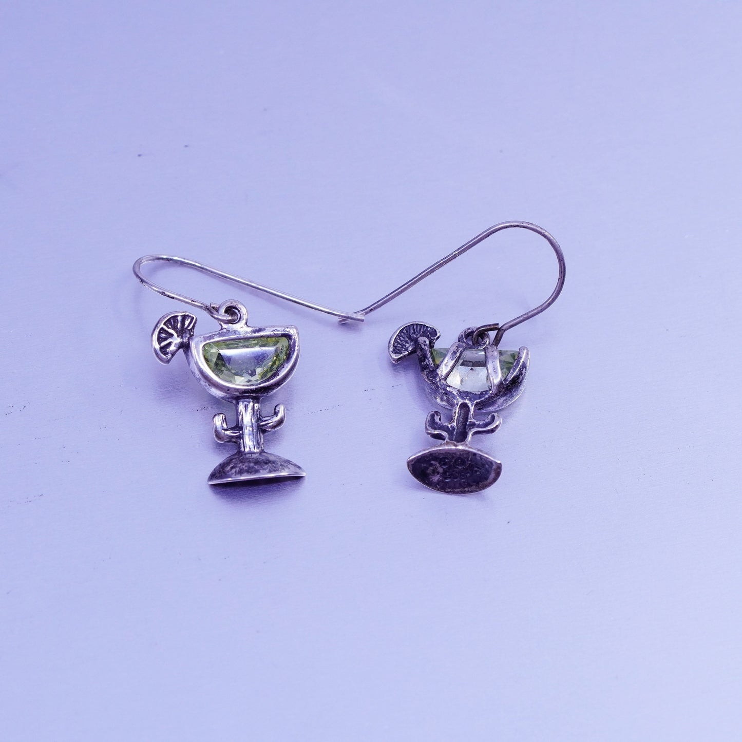 Silpada Sterling 925 silver earrings with martini glass Green Cz Cubic Zirconia