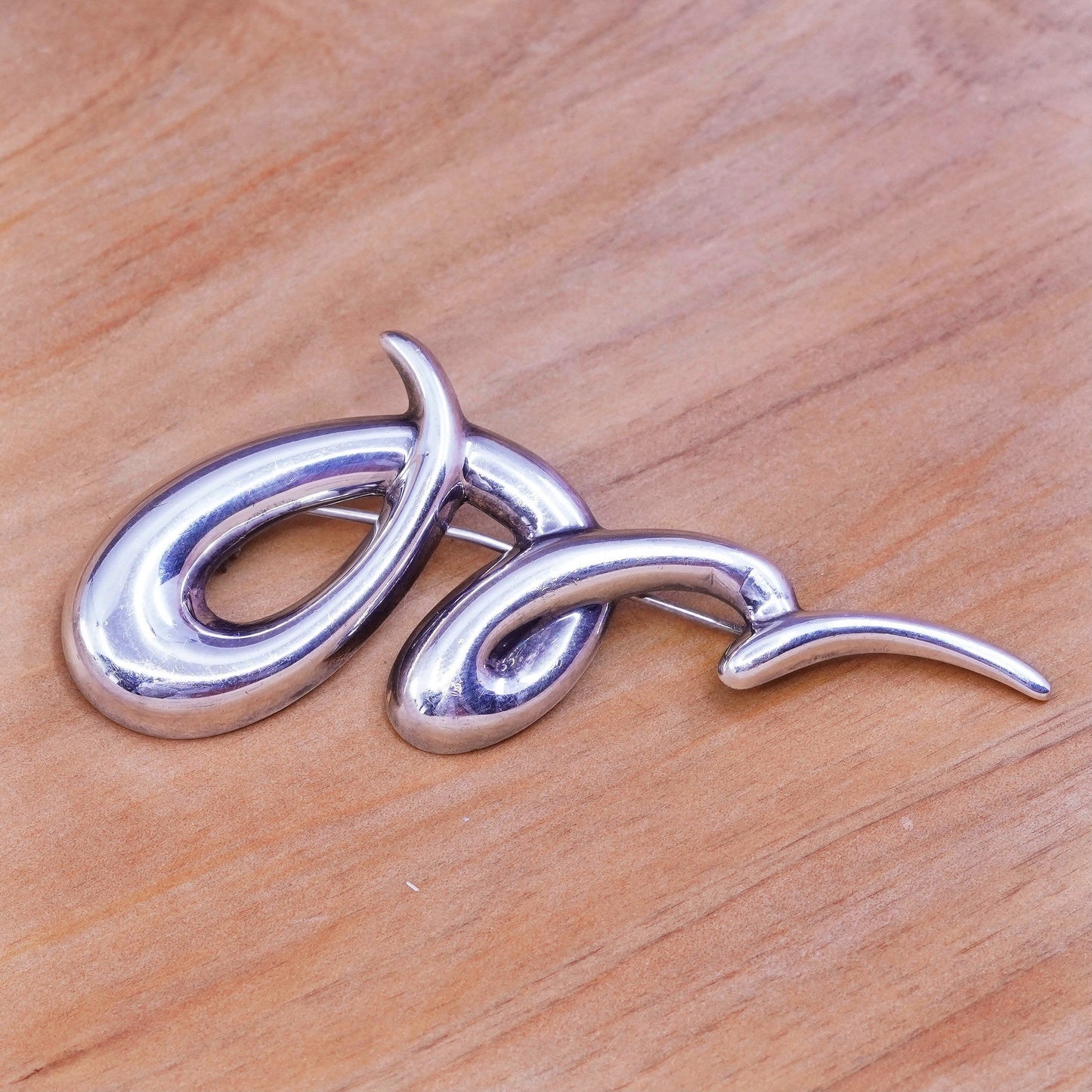 Vintage modern simple jewelry handmade sterling 925 silver swirly brooch