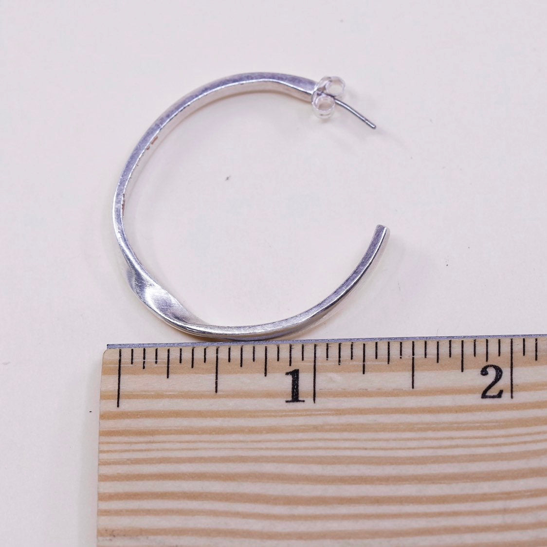 Vintage silver tone earrings, Twisted circle Hoops