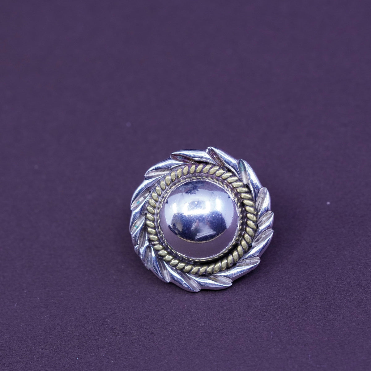 two tone Mexico Sterling silver handmade earrings, 925 studs with brass cable