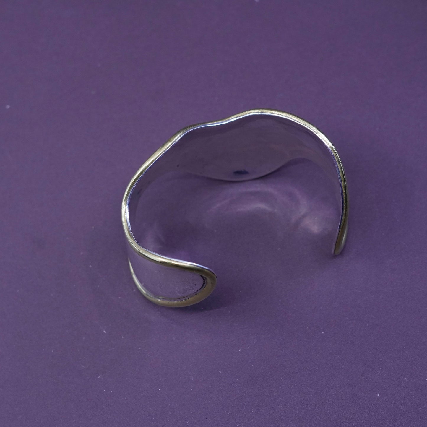 6.25”, mexico two tone Sterling silver handmade bracelet, 925 cuff brass trim