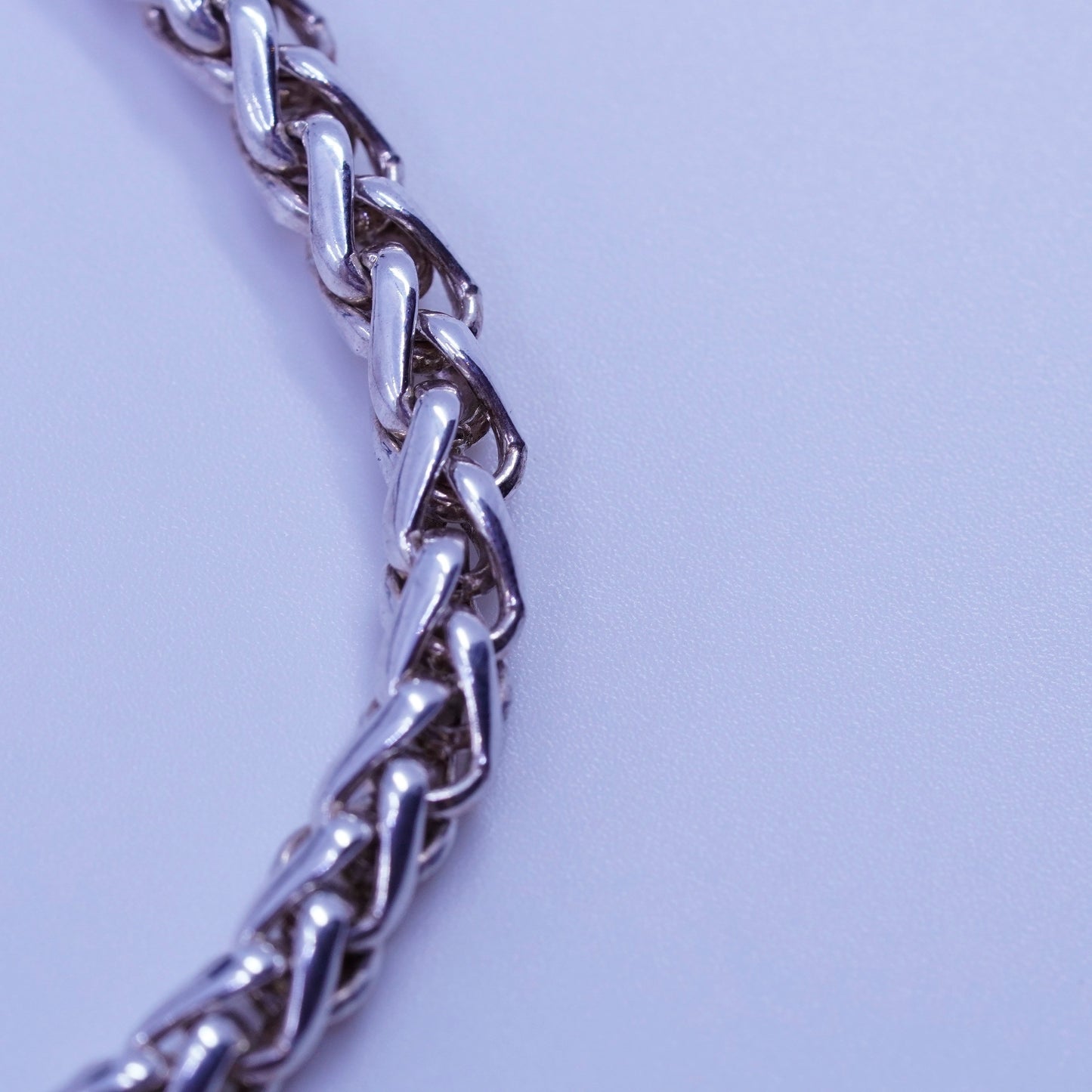 7”, Italy sterling 925 silver handmade bracelet, bold wheat chain