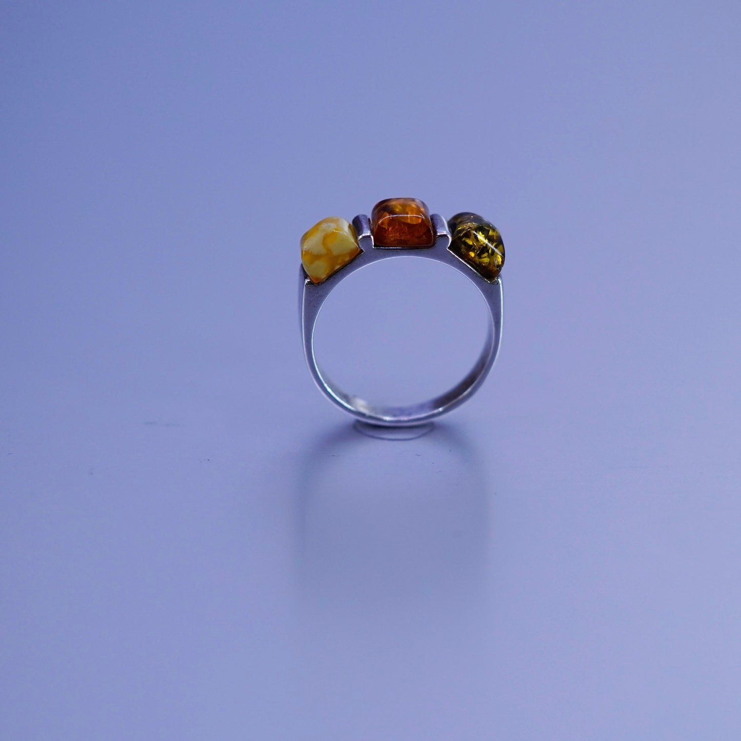Size 8.25, vintage Sterling 925 silver handmade band ring with Amber