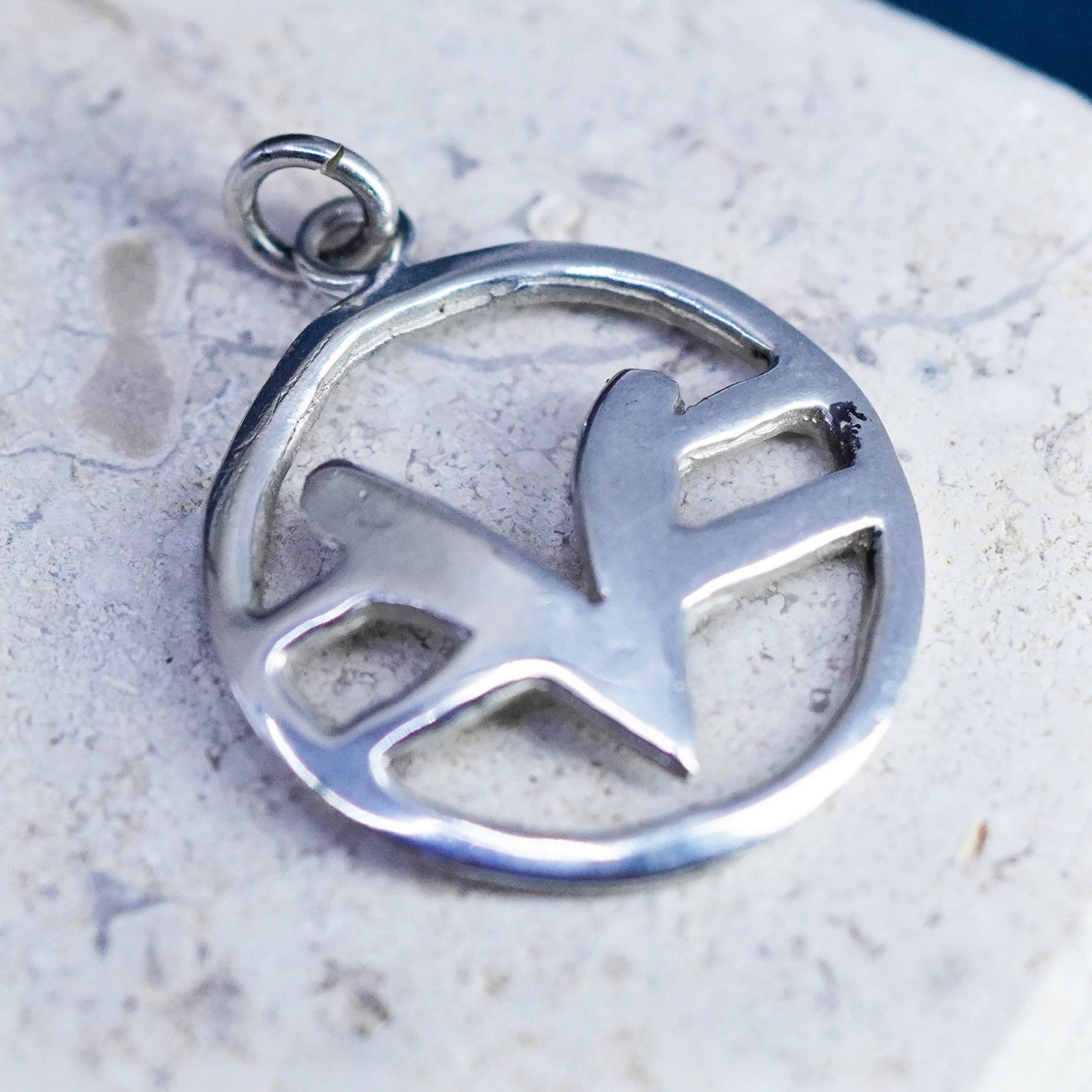 Vintage sterling silver handmade pendant, 925 tag with initial “V”