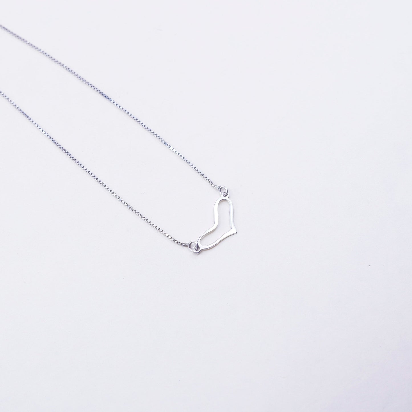 16”, vintage sterling silver handmade necklace, 925 box chain heart Pendant