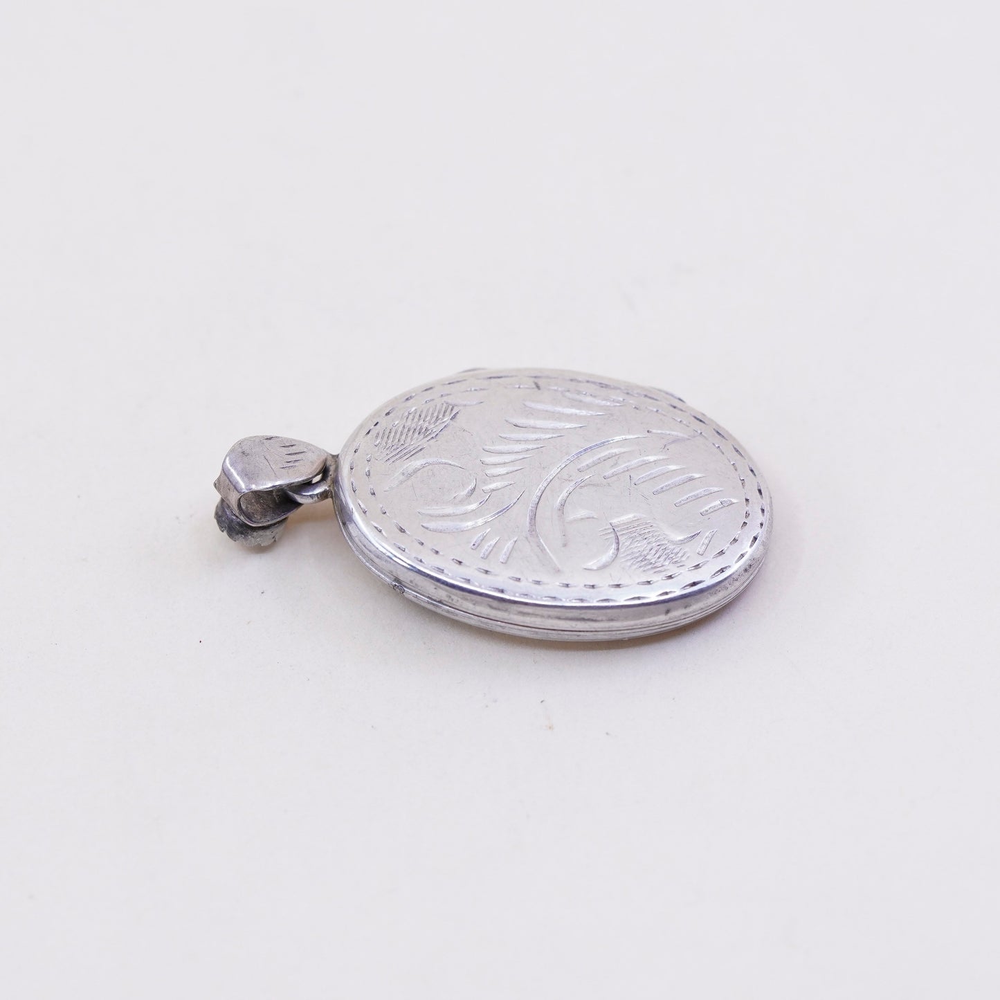 Vintage Sterling silver oval pendant, 925 floral handmade photo locket charm