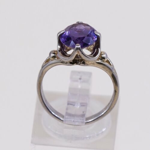 Sz 5, Vtg Sterling silver handmade ring, Engagement 925 W/ Oval Amethyst
