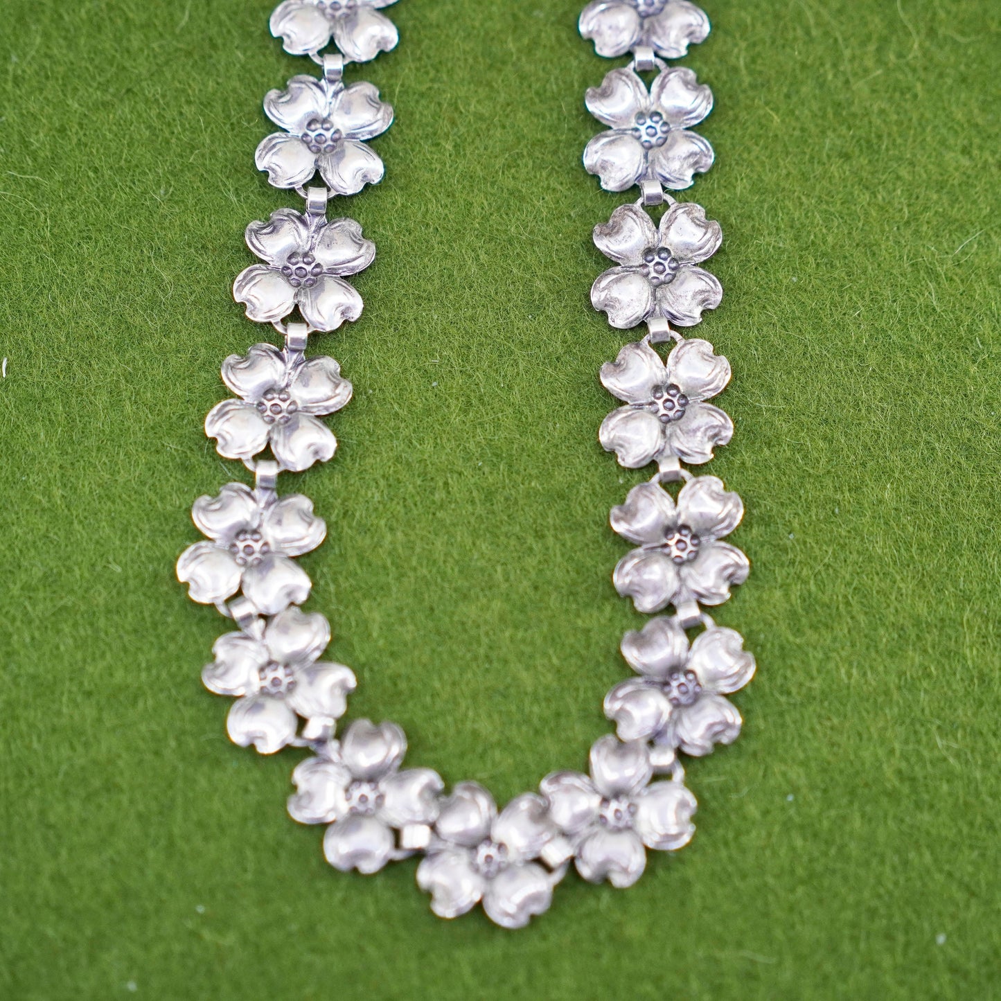 12+4”, sterling 925 silver necklace, dogwood flower link chain choker collar