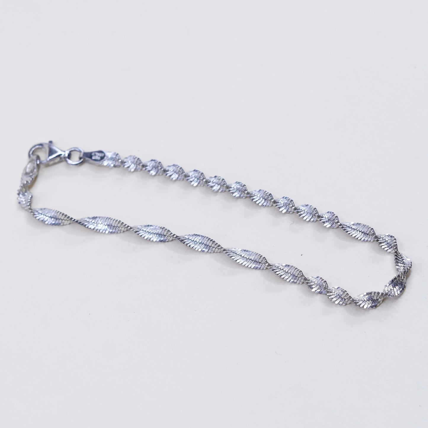 7”, 4mm, Vintage sterling silver bracelet, 925 twisted herringbone chain