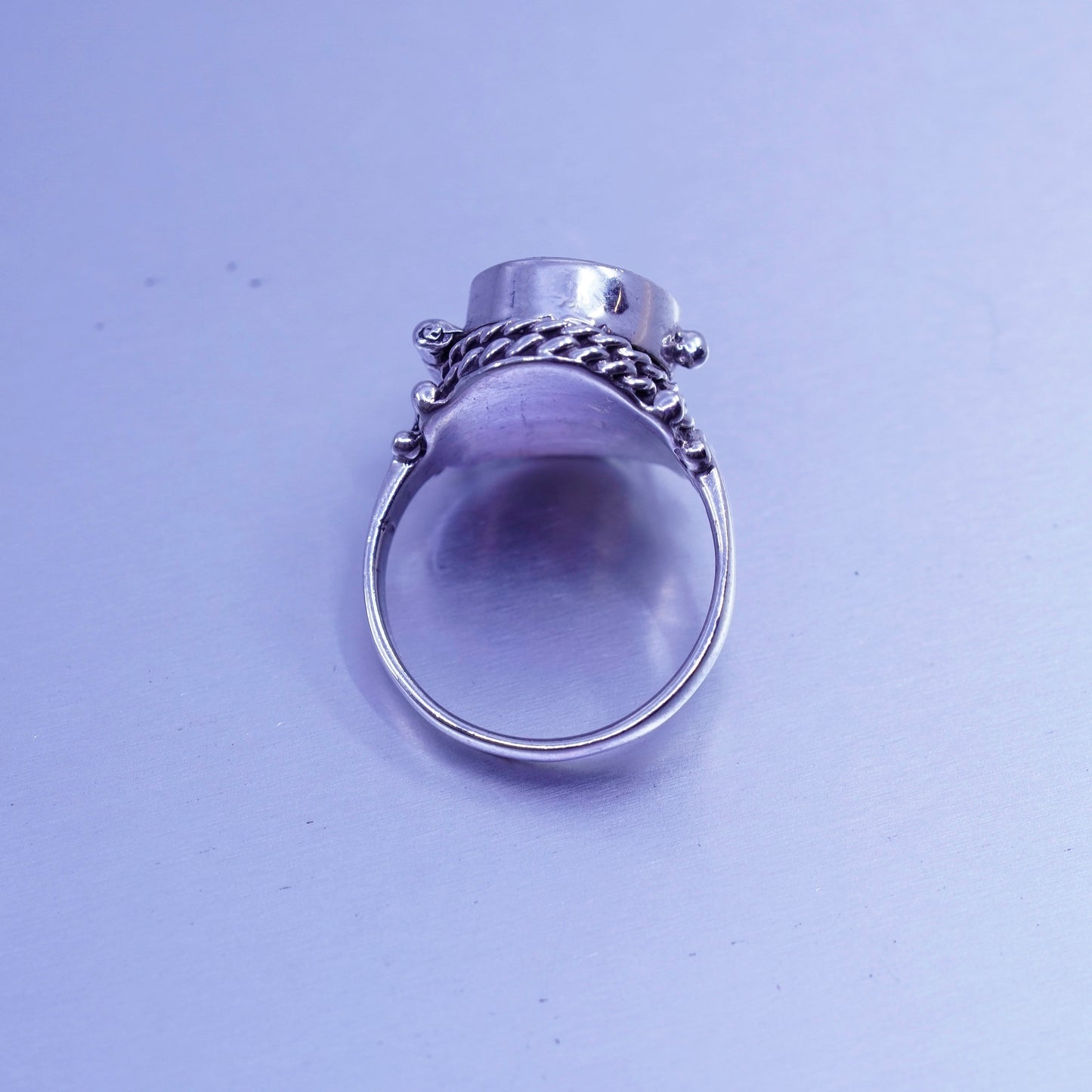 Size 7, vintage Sterling 925 silver handmade prayer locket ring with obsidian