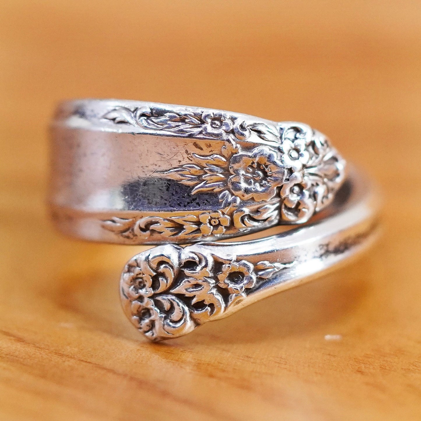Size adjustable, prelude Sterling silver handmade wrap band, 925 spoon ring