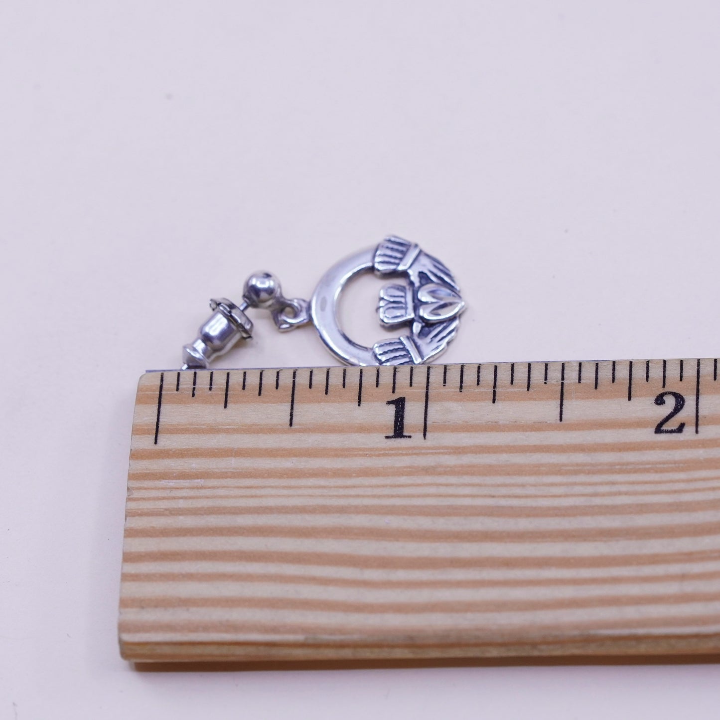 Vintage Sterling silver handmade earrings, 925 claddagh holding heart dangles