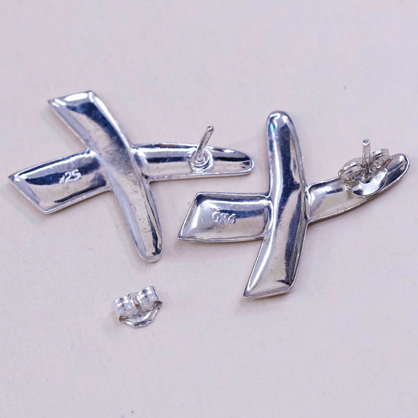 Vintage Sterling silver handmade earrings, 925 cross studs