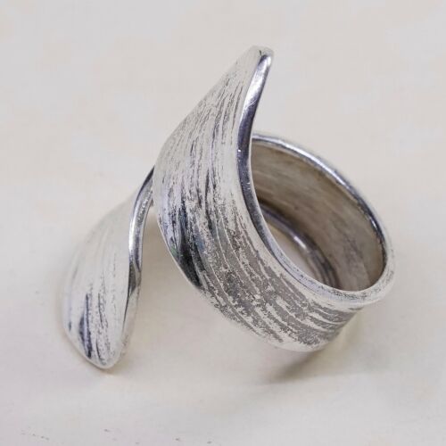 Size 7.5, Vtg Textured Sterling 950 Silver Handmade Wrap Around Ring