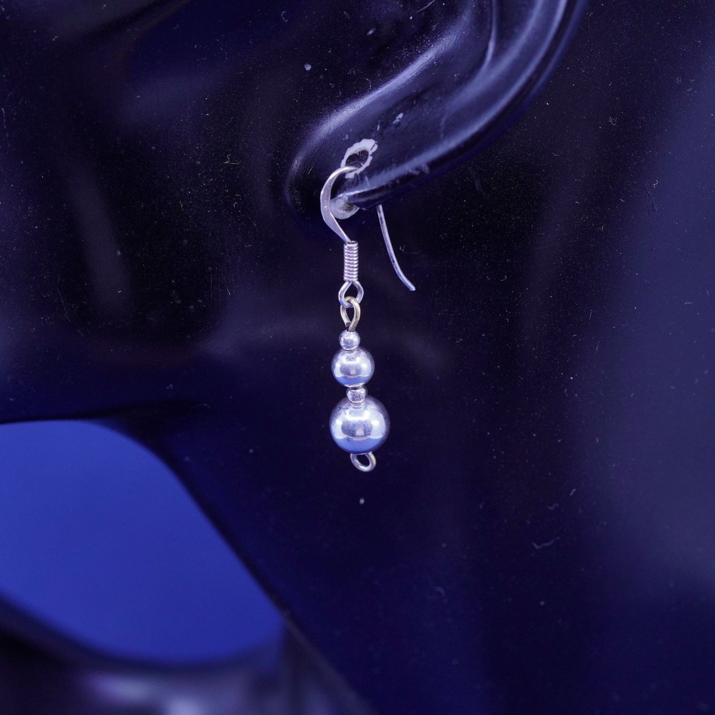 1”, Vintage sterling silver handmade earrings, simple 925 beads
