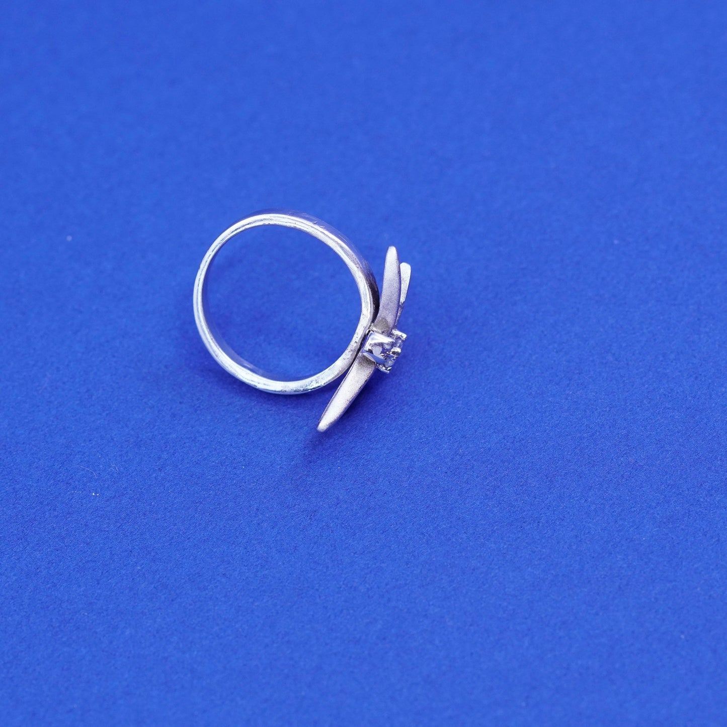 Size 4.5, vintage Sterling silver handmade ring, 925 dragonfly band with cz