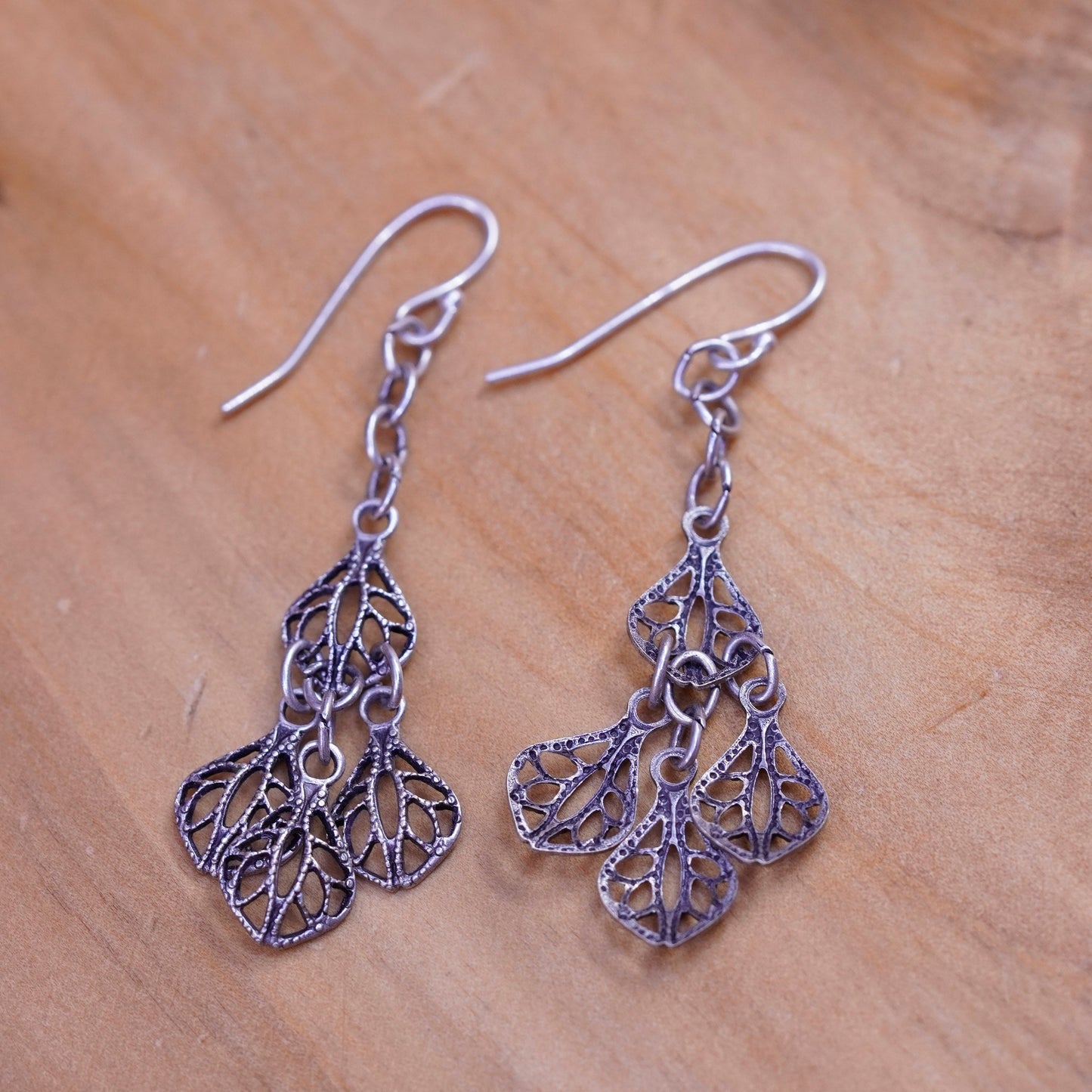 Vintage Sterling silver handmade earrings, 925 Filigree teardrops