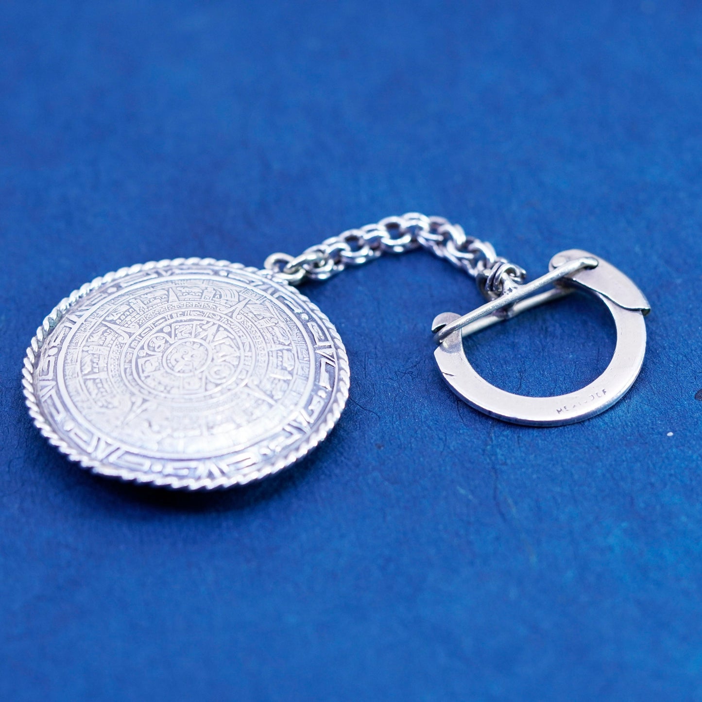 Native American sterling silver key chain 925 tag and Mayan calendar