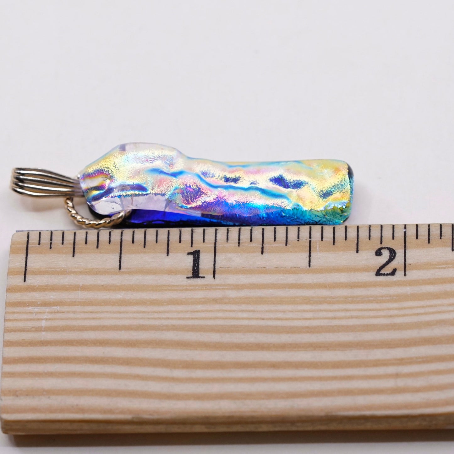 Vintage 1/20 14K yellow gold with handmade rectangular dichroic glass pendant