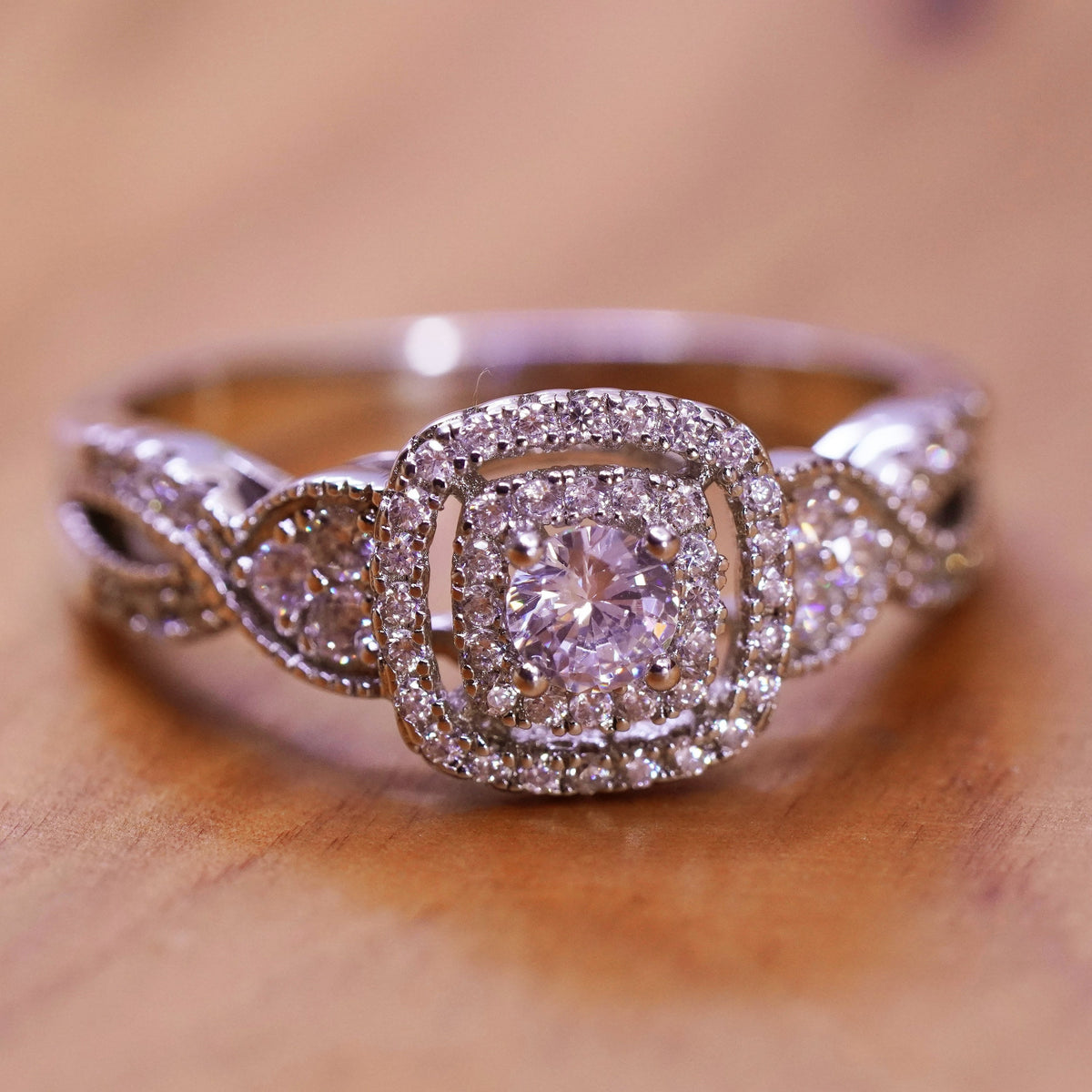 Size 9.25, vintage Sterling 925 silver anniversary engagement ring cluster cz