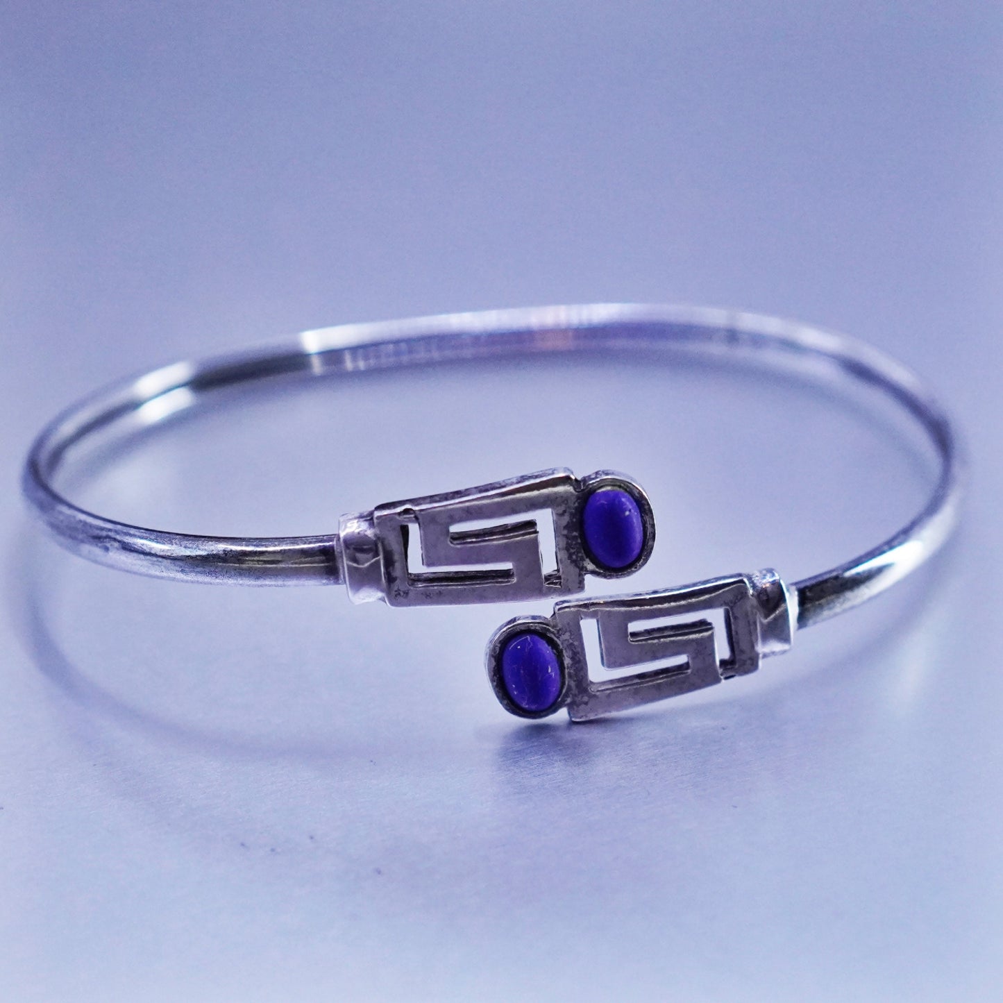 7”, Navajo Native American Sterling 925 silver bracelet, lapis Greek key cuff