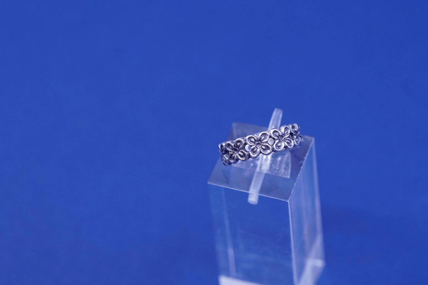Size 4.25, vintage Sterling silver handmade ring, 925 flower band