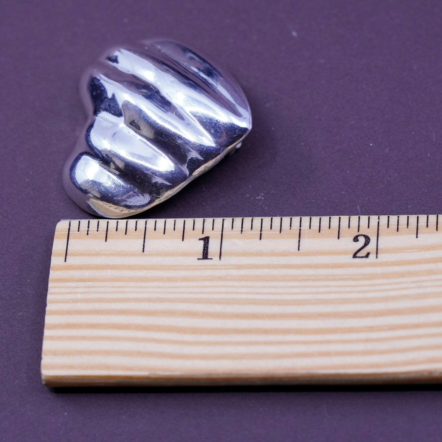 Vintage Sterling silver handmade earrings, solid 925 ribbed heart clip on