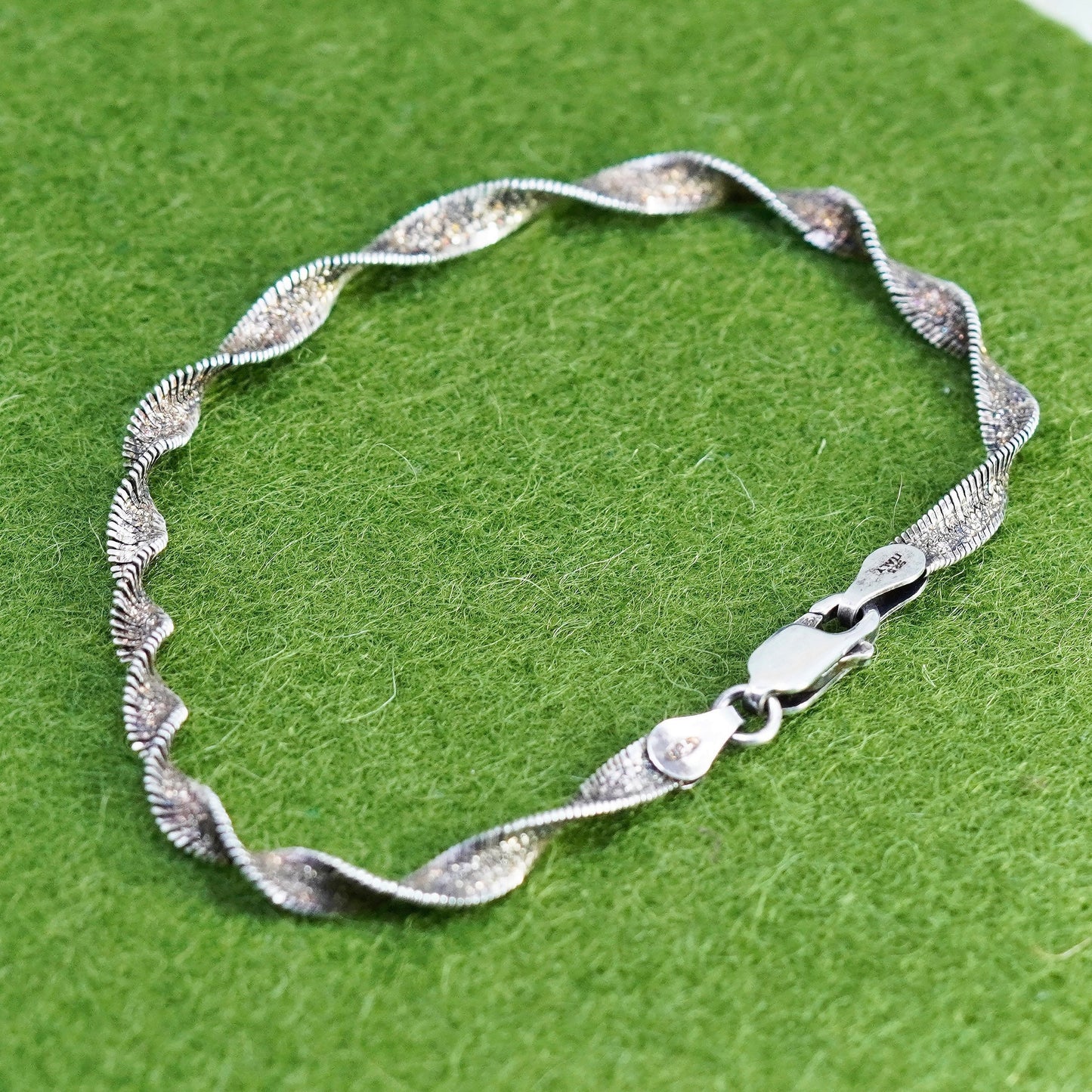 6.75”, vermeil gold sterling silver bracelet, 925 twisted herringbone chain