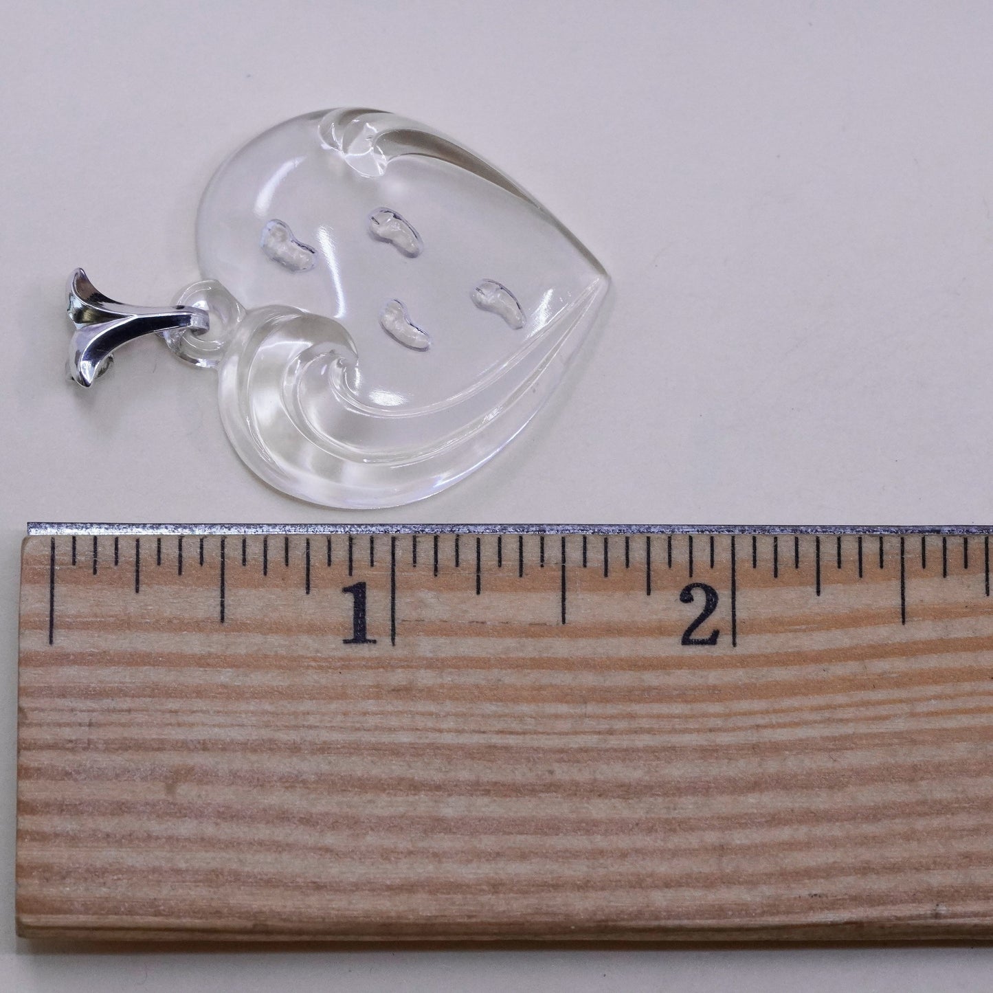 Lenox vintage glass heart with footprint embossed and Sterling 925 silver bail