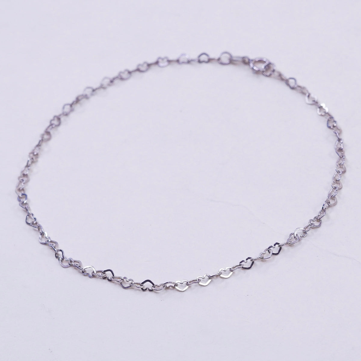 8.5”, Vintage sterling silver heart bracelet, 925 silver chain