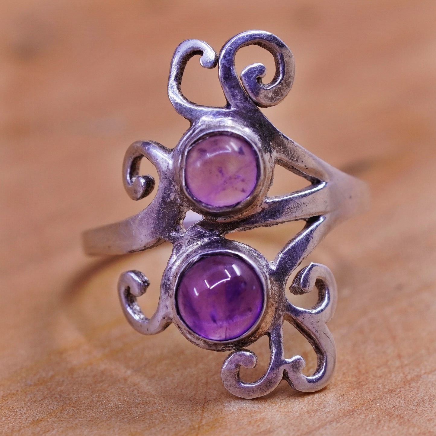 Size 5.75, vintage Sterling silver handmade ring, 925 band with amethyst