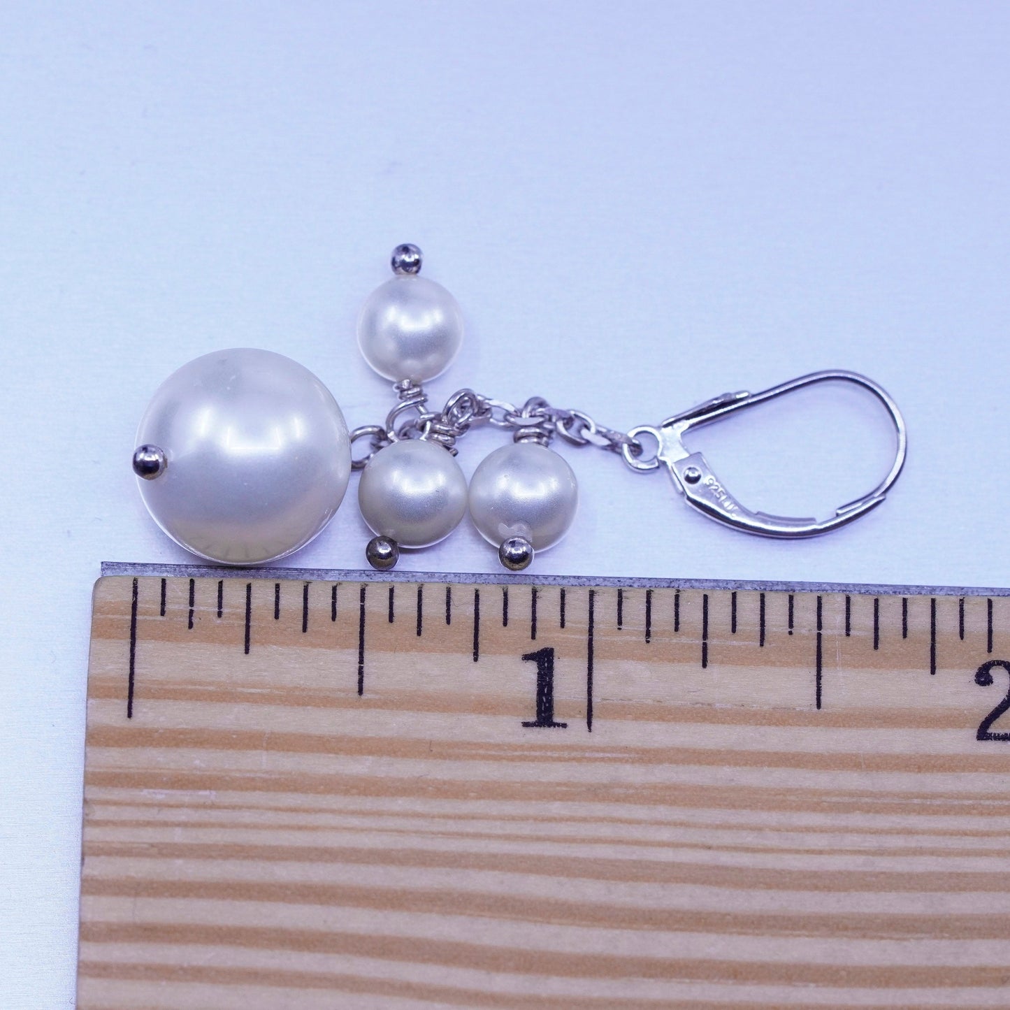 Vintage LUC Sterling 925 silver handmade earrings with cluster pearl