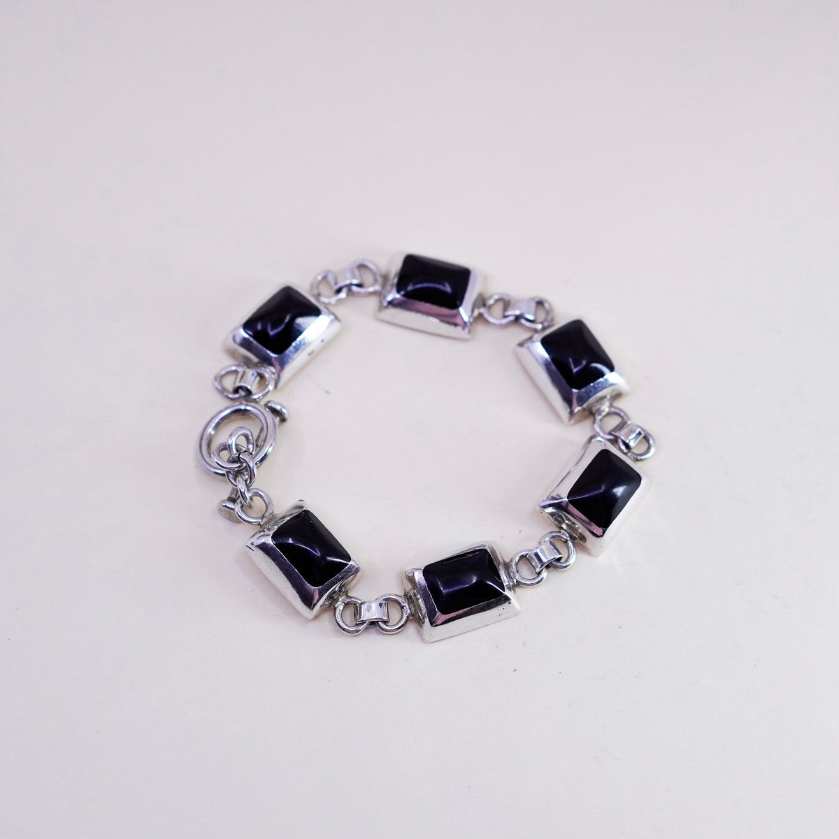 7”, Vintage mexico Sterling 925 silver handmade bracelet with onyx