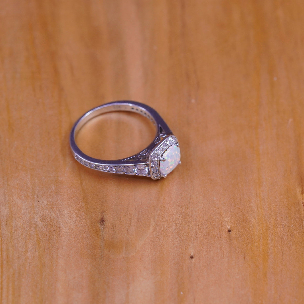 Size 8.5, vintage Southwestern Sterling 925 silver handmade ring with opal cz