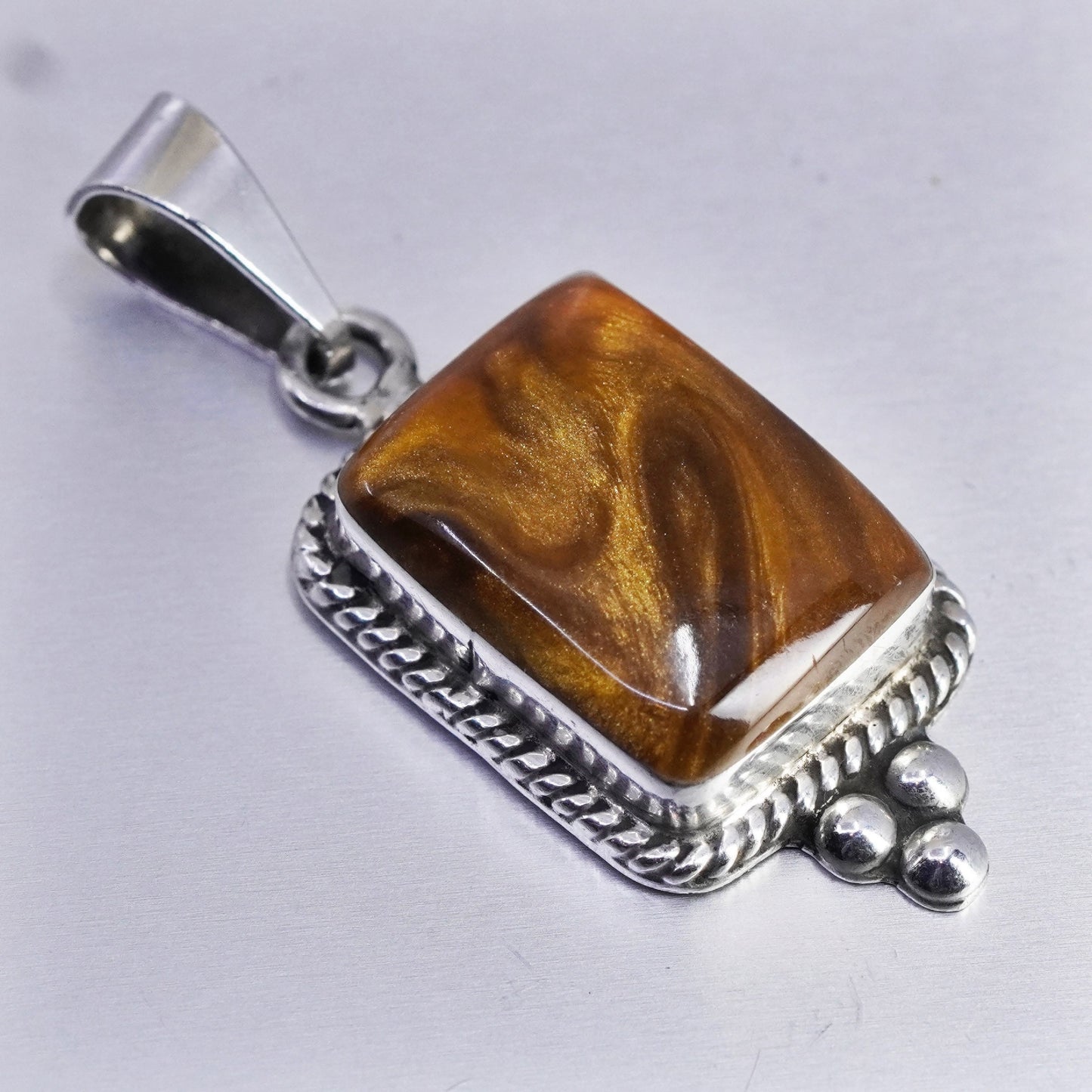 antique sterling 925 silver handmade pendant with glittering goldstone