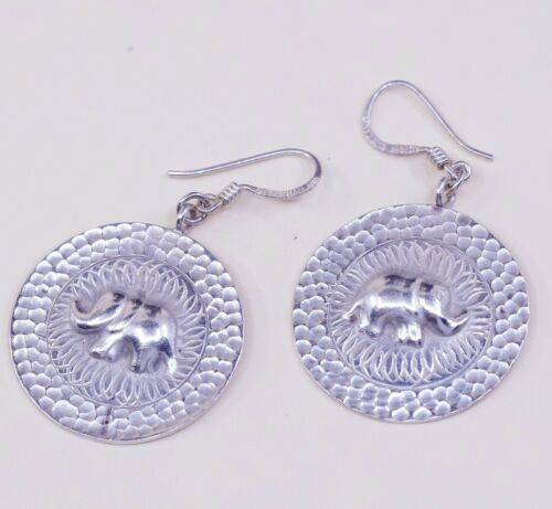 1.25", Vintage Sterling Silver Handmade Earrings, Hammered 925 Elephant Discs