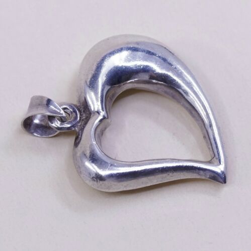 Vintage Sterling Silver Handmade Pendant, Puffy Heart Pendant, stamped 925