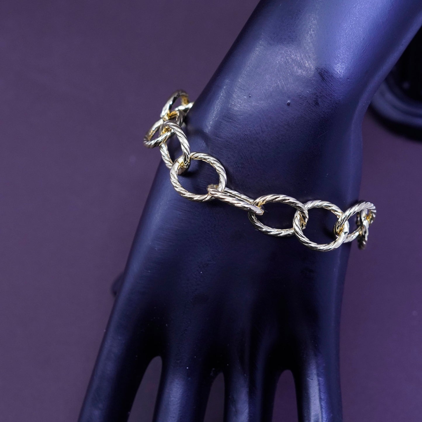 6.5”, Italy vermeil gold over Sterling silver bracelet, 925 twisted huge chain