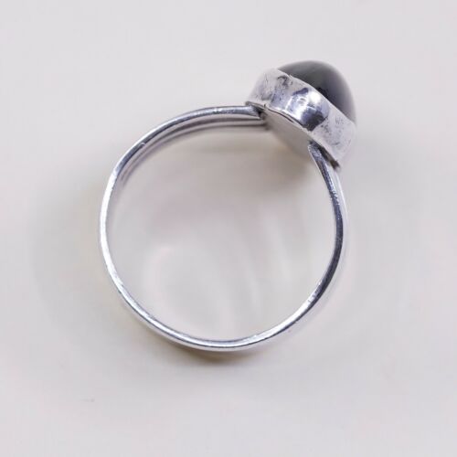 Sz 6, Vtg Handmade Sterling 925 Silver Ring W/ Black Tiger Eye, Silver Tested