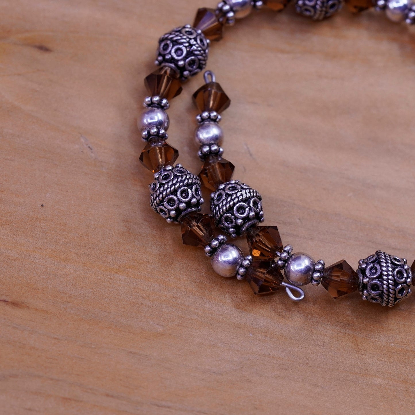 7.25”, modern Sterling silver handmade bracelet, 925 wrap bangle beads crystal