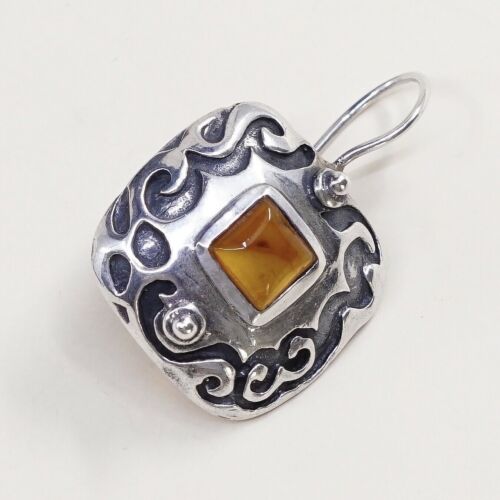 Silpada Sterling Silver W0911 Vintage Amber Scroll Dangle Earrings LDD4