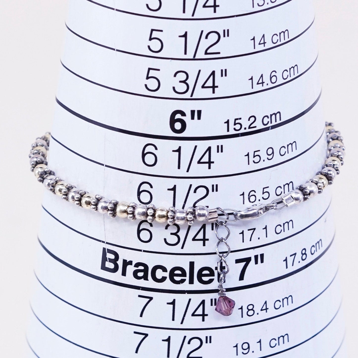 6.5”, 2mm, sterling silver bracelet, 925 beads w/ hope charm, handmade jewelry