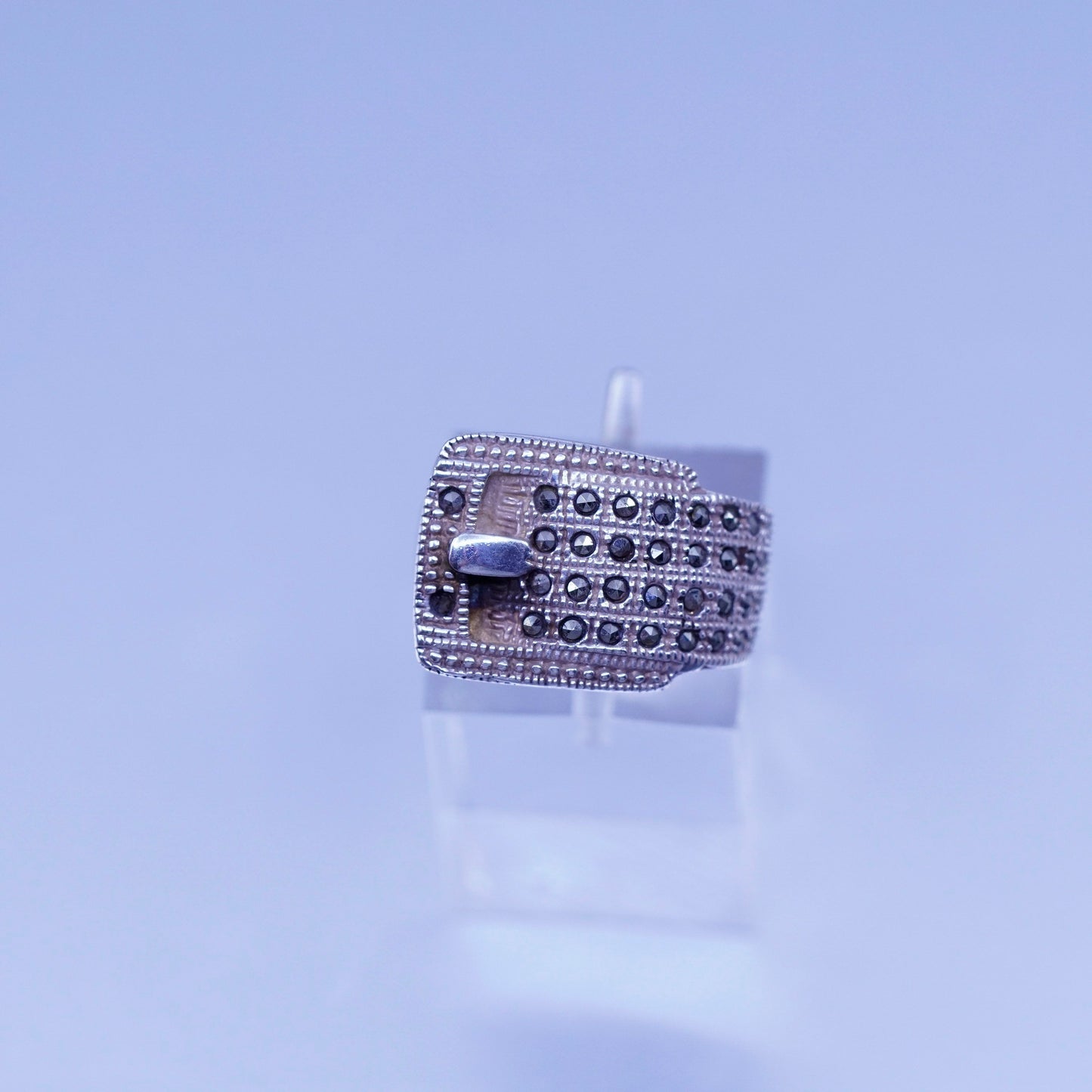 Size 5.75, southwestern Sterling 925 silver handmade ring, belt band marcasite